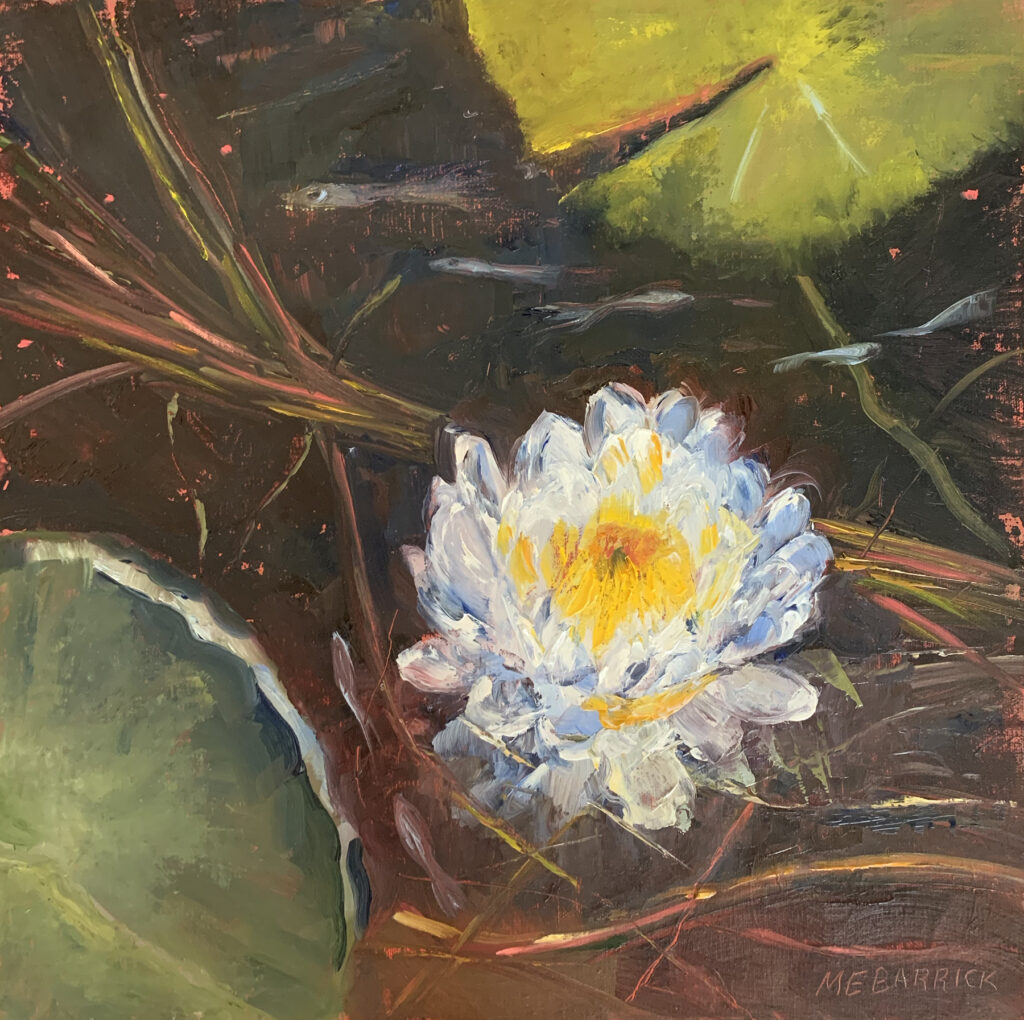 Swimmers and Water Lilies Oil on 12 x 12 Linen panel